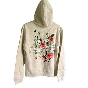 Selena Gomez Women's Zip-Up Hoodie Gray Floral Back Print Medium NEW NWT